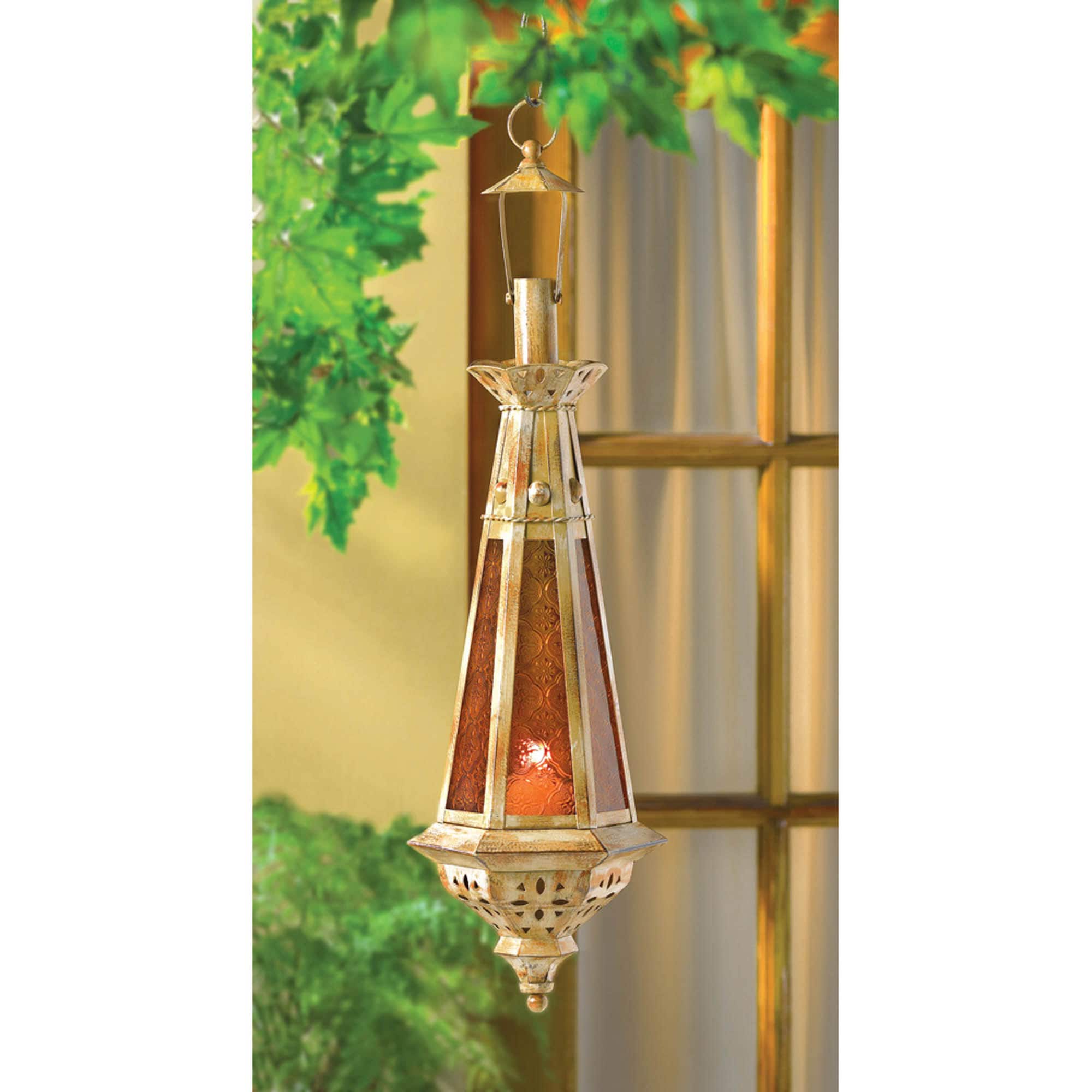 23" Amber Ornate Teardrop Lantern